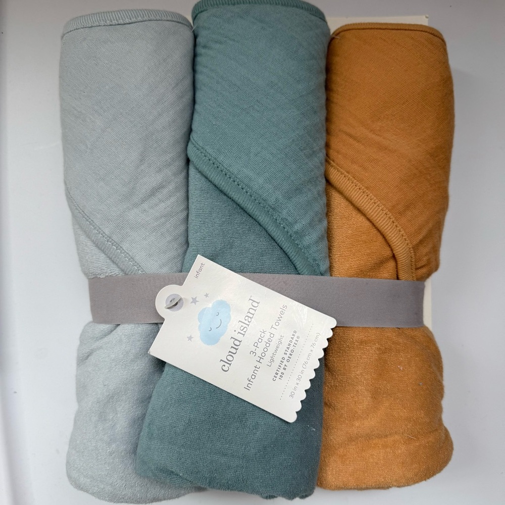 Cloud Island Baby Hooded Towel Set - Blue, Green, and Tan
